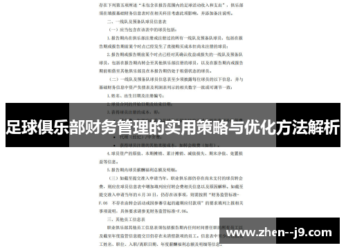 足球俱乐部财务管理的实用策略与优化方法解析 足球俱乐部财务管理的实用策略与优化方法解析