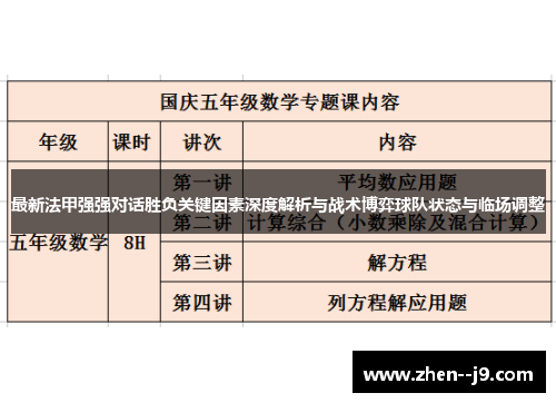 最新法甲强强对话胜负关键因素深度解析与战术博弈球队状态与临场调整